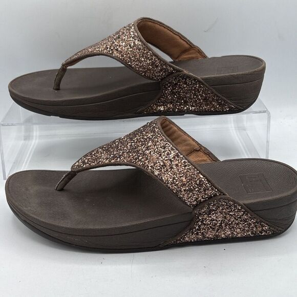 FitFlop Lulu Glitter Toe‑Post Slip‑On Sandal Bronze Women’s 10 Comfort Sparkle - Picture 3 of 8